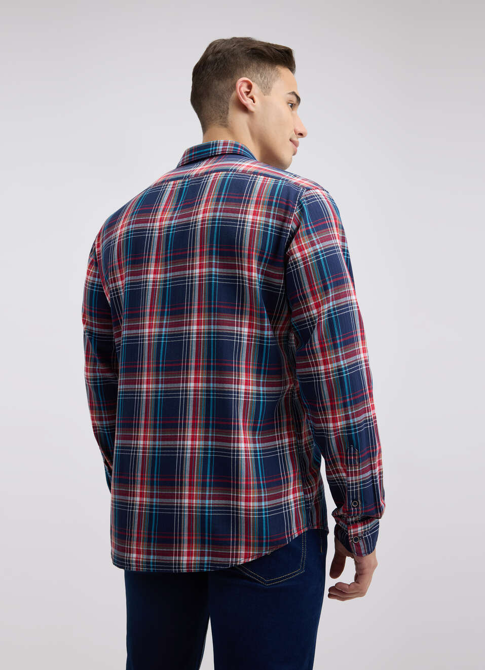 Men Navy Herringbone Check Full Sleeve Shirt, , large image number 2