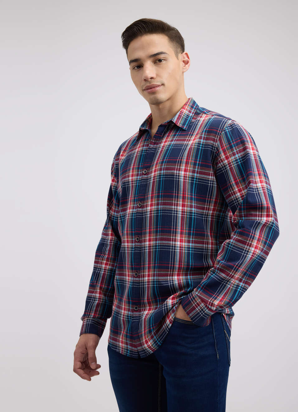 Men Navy Herringbone Check Full Sleeve Shirt, , large image number 3