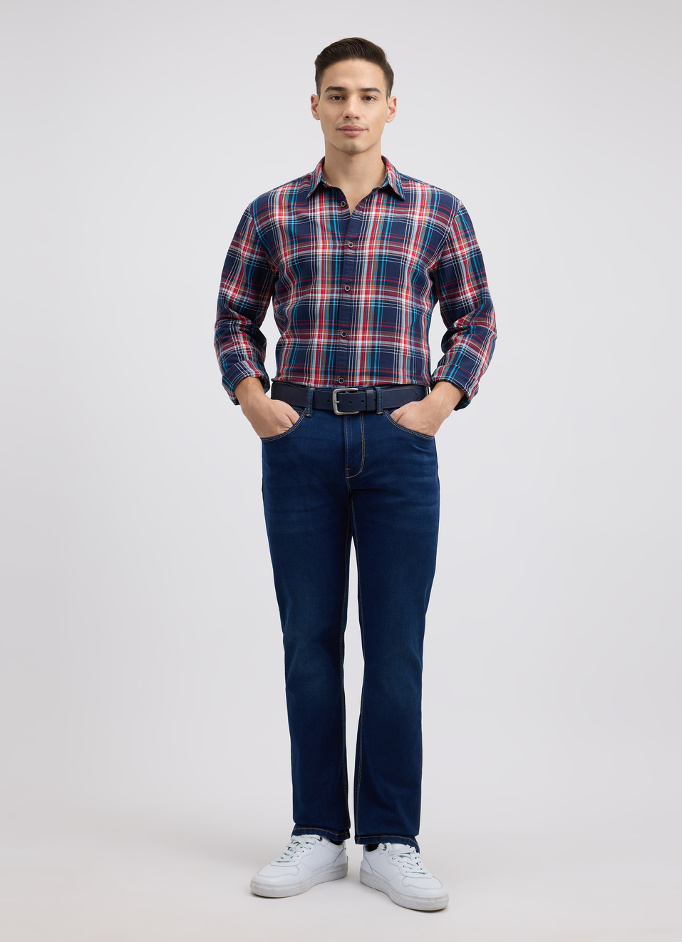 Men Navy Herringbone Check Full Sleeve Shirt, , large image number 5