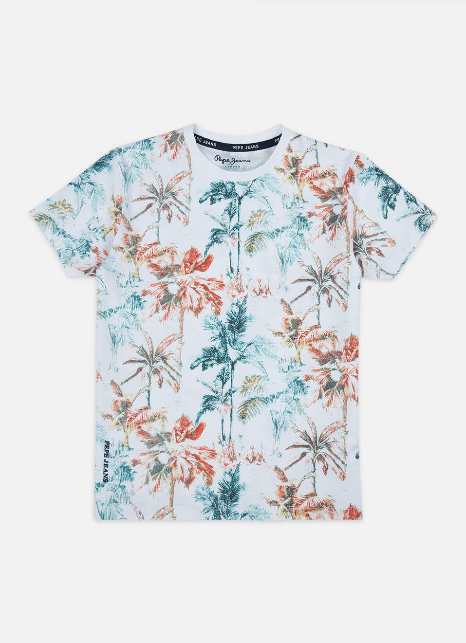 Boys Orange All Over Natural Print Short Sleeve T-shirt, , large image number 0