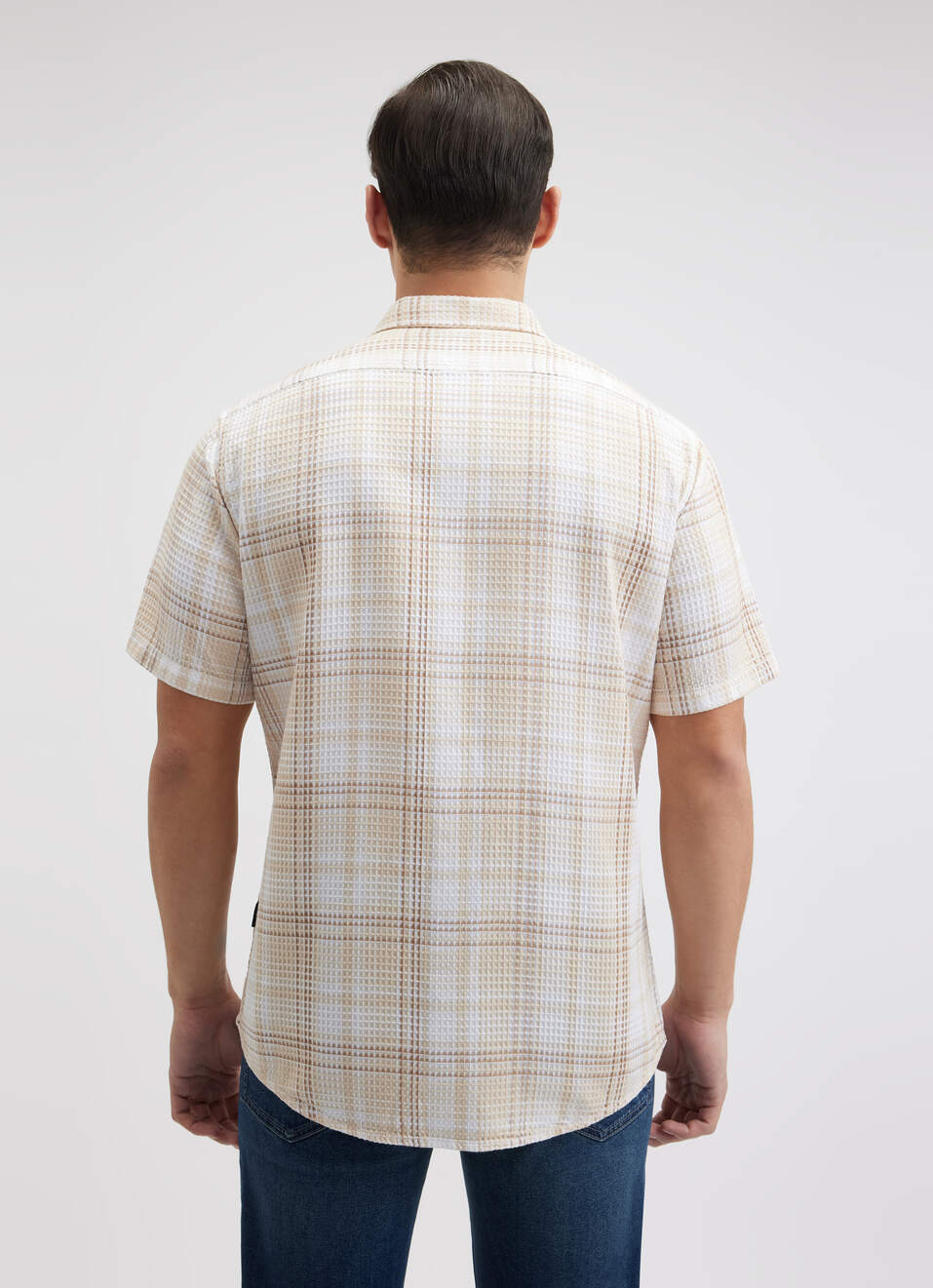 Men Beige Check Short Sleeve Shirt, , large image number 2