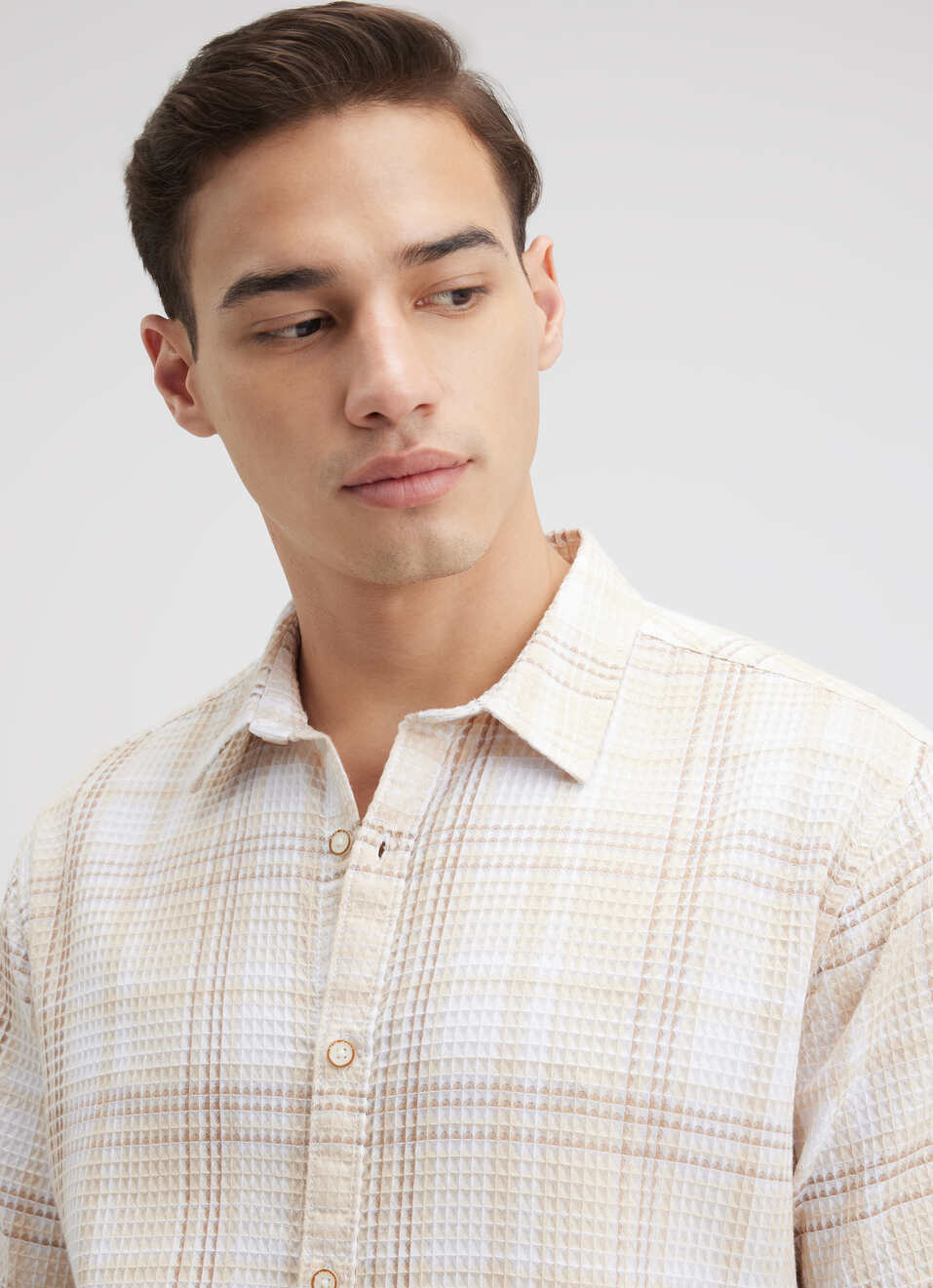 Men Beige Check Short Sleeve Shirt, , large image number 4