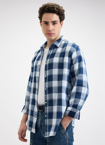 Men Blue Check Full Sleeve Shirt