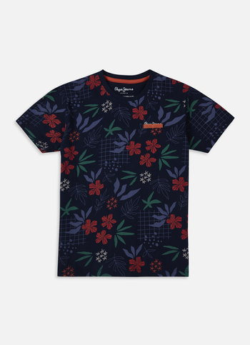 Boys Navy Floral Short Sleeve T-shirt