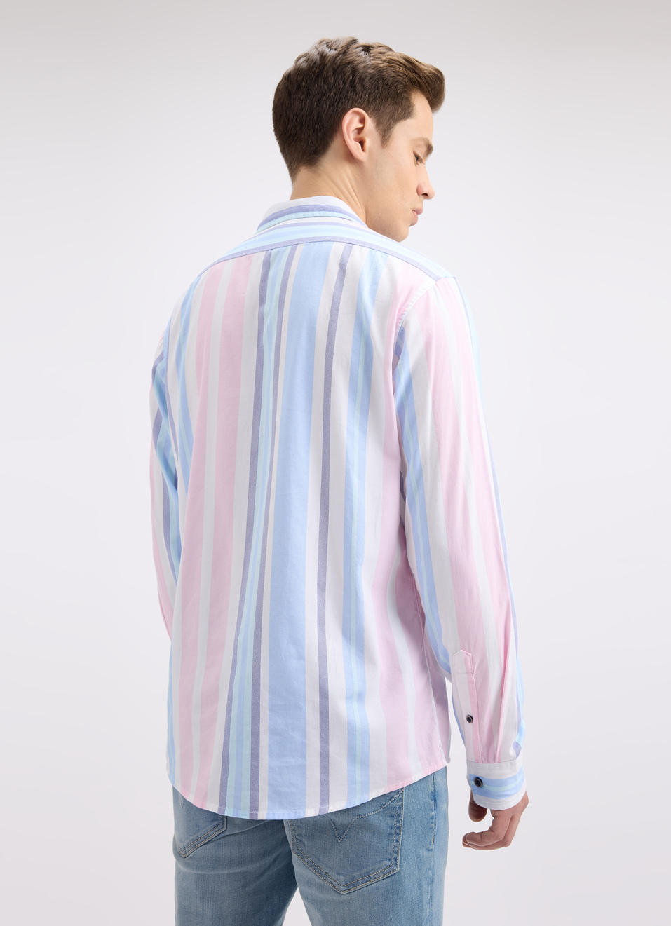 Men Blue Vertical Stripe Full Sleeve Shirt, , large image number 2