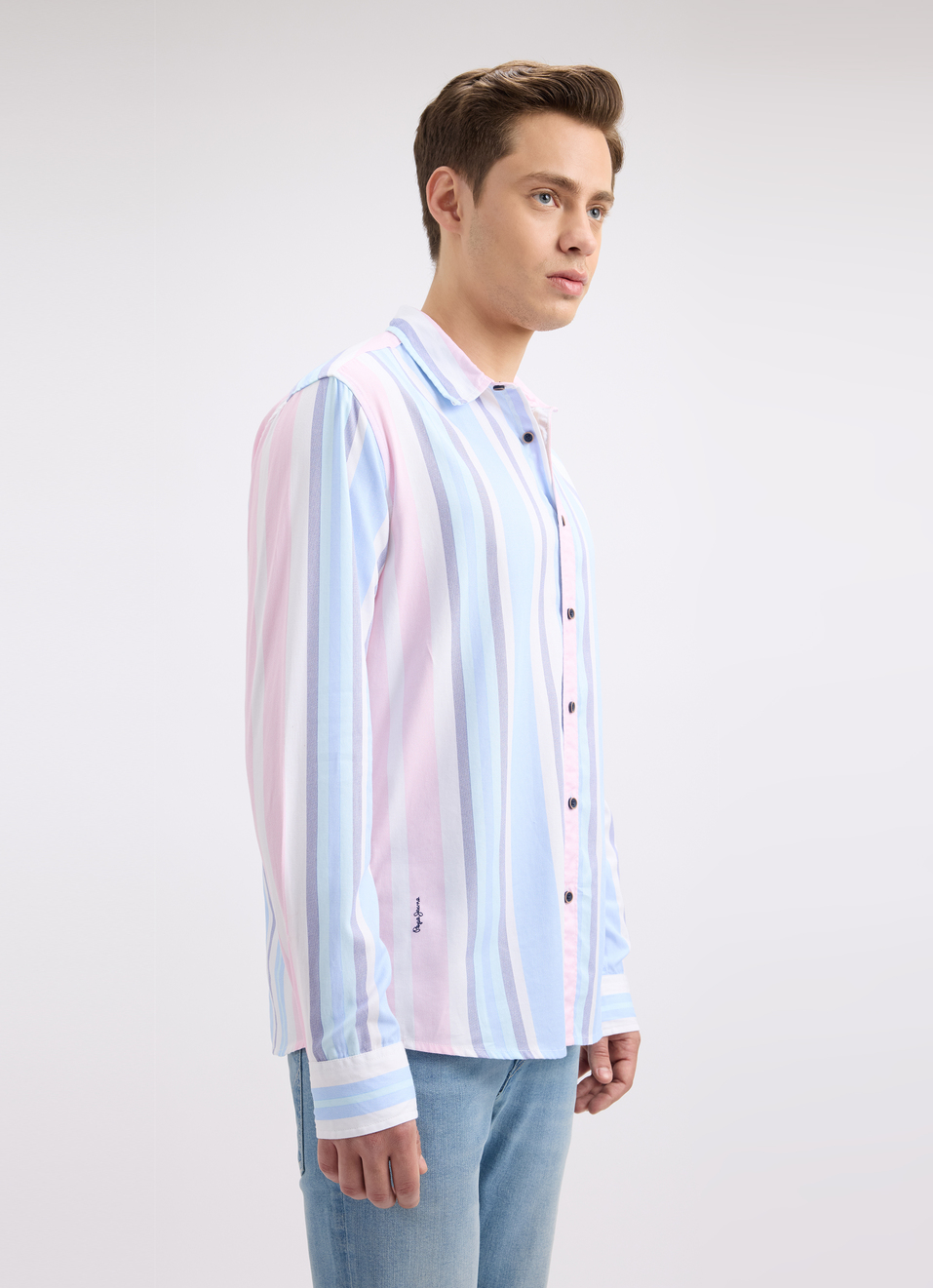 Men Blue Vertical Stripe Full Sleeve Shirt, , large image number 3