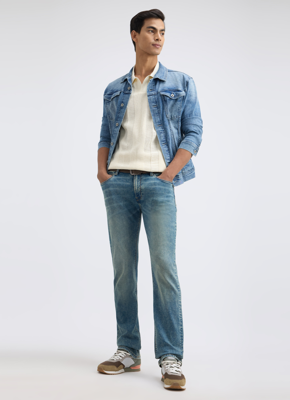 Men Ecru Johnny Collar Short Sleeve Flat Knit Polo, , large image number 5