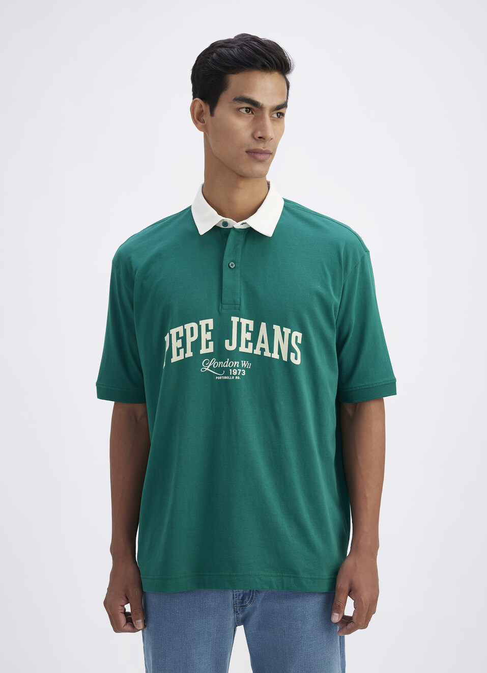 Men Green Varsity Short Sleeve Oversized Polo, , large image number 1