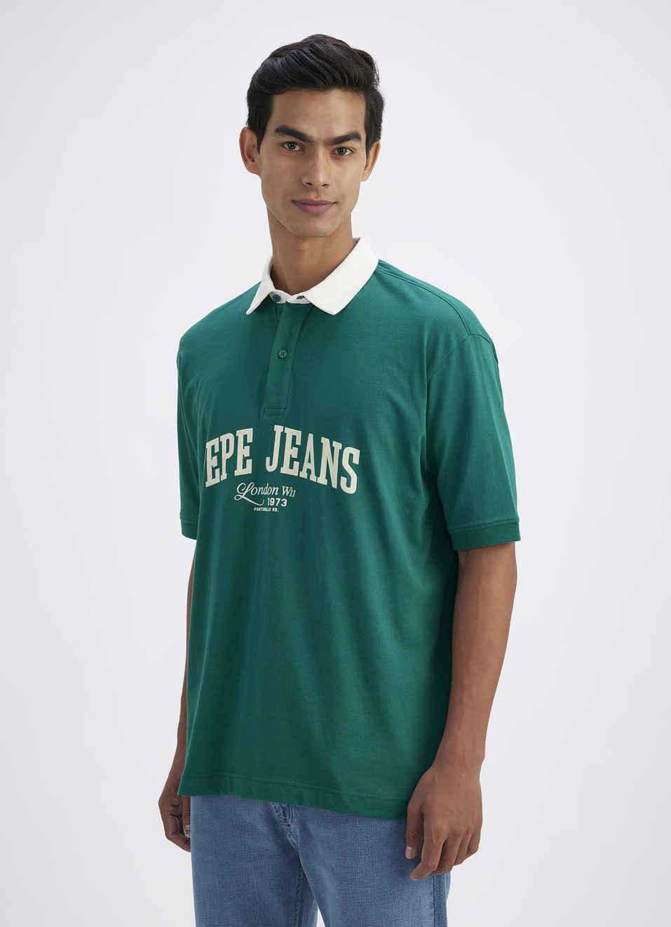 Men Green Varsity Short Sleeve Oversized Polo, , large image number 2