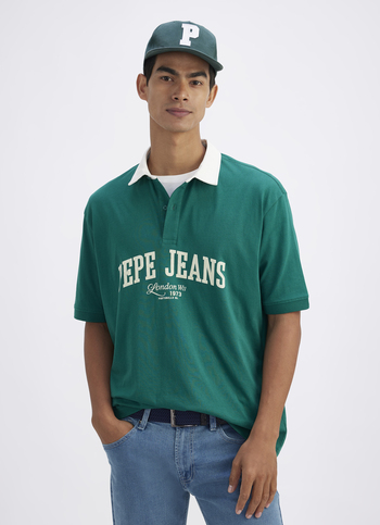 Men Green Varsity Short Sleeve Oversized Polo