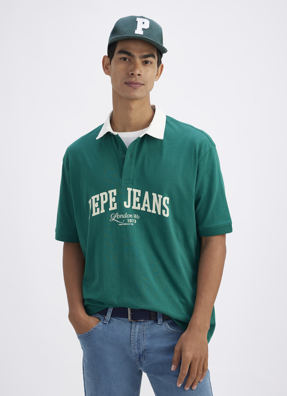 Men Green Varsity Short Sleeve Oversized Polo, , large image number 0