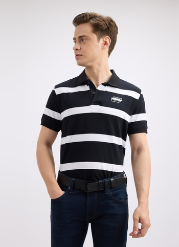Men Black Stripe Short Sleeve Stretch Polo
