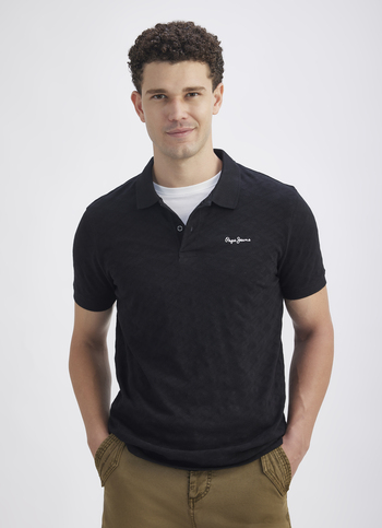 Men Black Ribbed Collar Short Sleeve Polo
