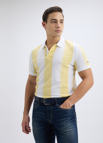 Men Yellow Vertical Stripe Short Sleeve Polo