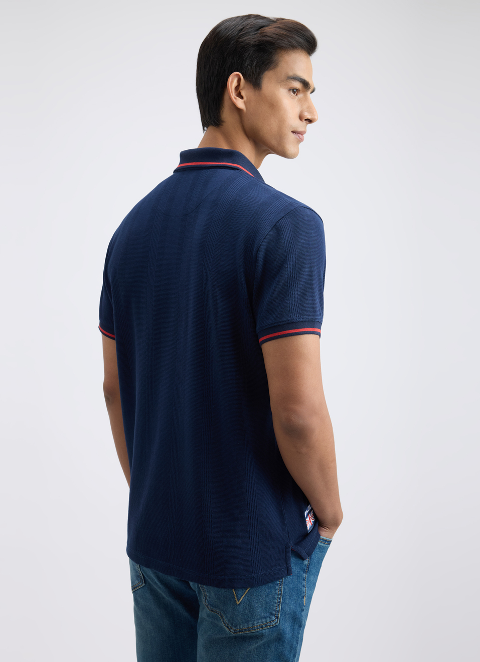 Men Navy Short Sleeve Zipper Polo, , large image number 3