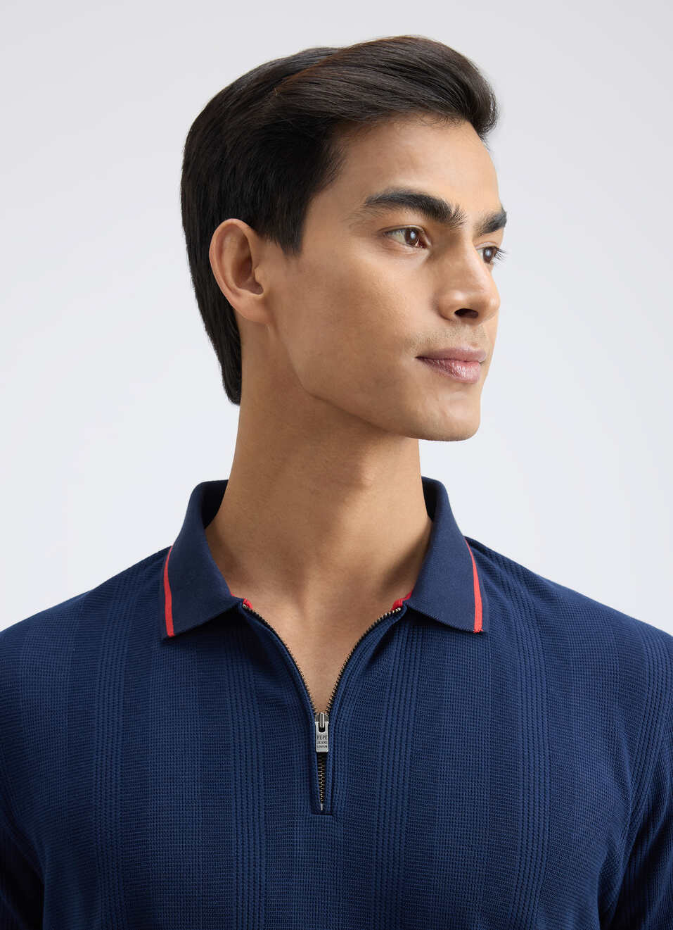 Men Navy Short Sleeve Zipper Polo, , large image number 4