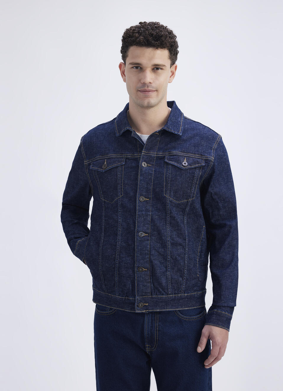 Men Blue Full Sleeve Trucker Jacket, , large image number 1