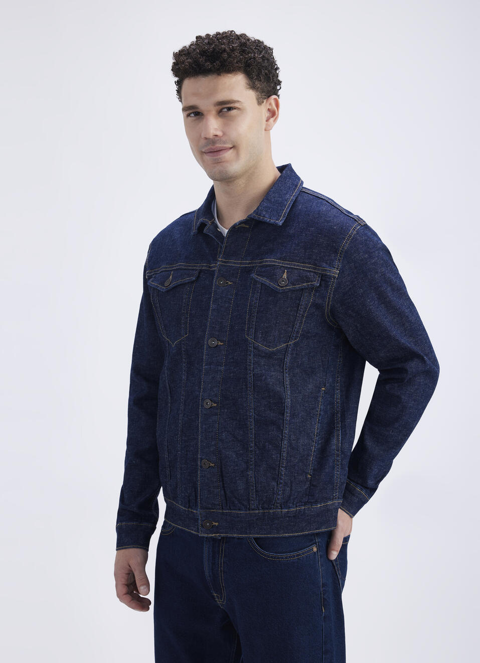 Men Blue Full Sleeve Trucker Jacket, , large image number 3