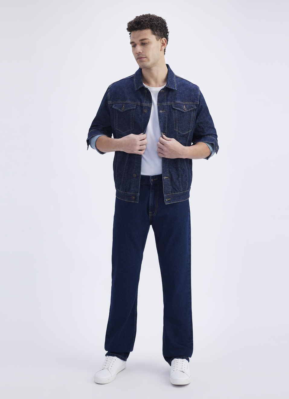 Men Blue Full Sleeve Trucker Jacket, , large image number 5