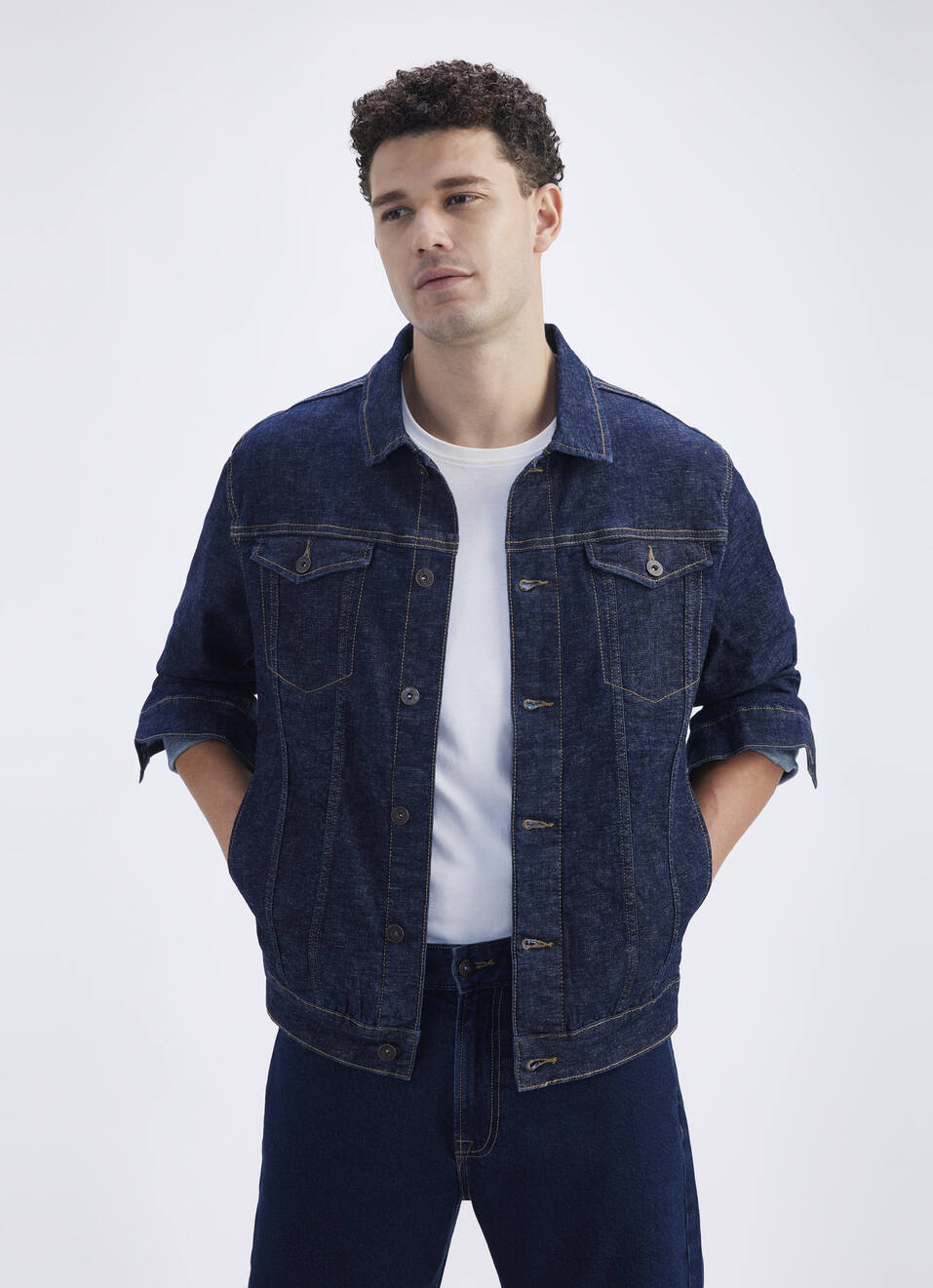 Men Blue Full Sleeve Trucker Jacket, , large image number 0