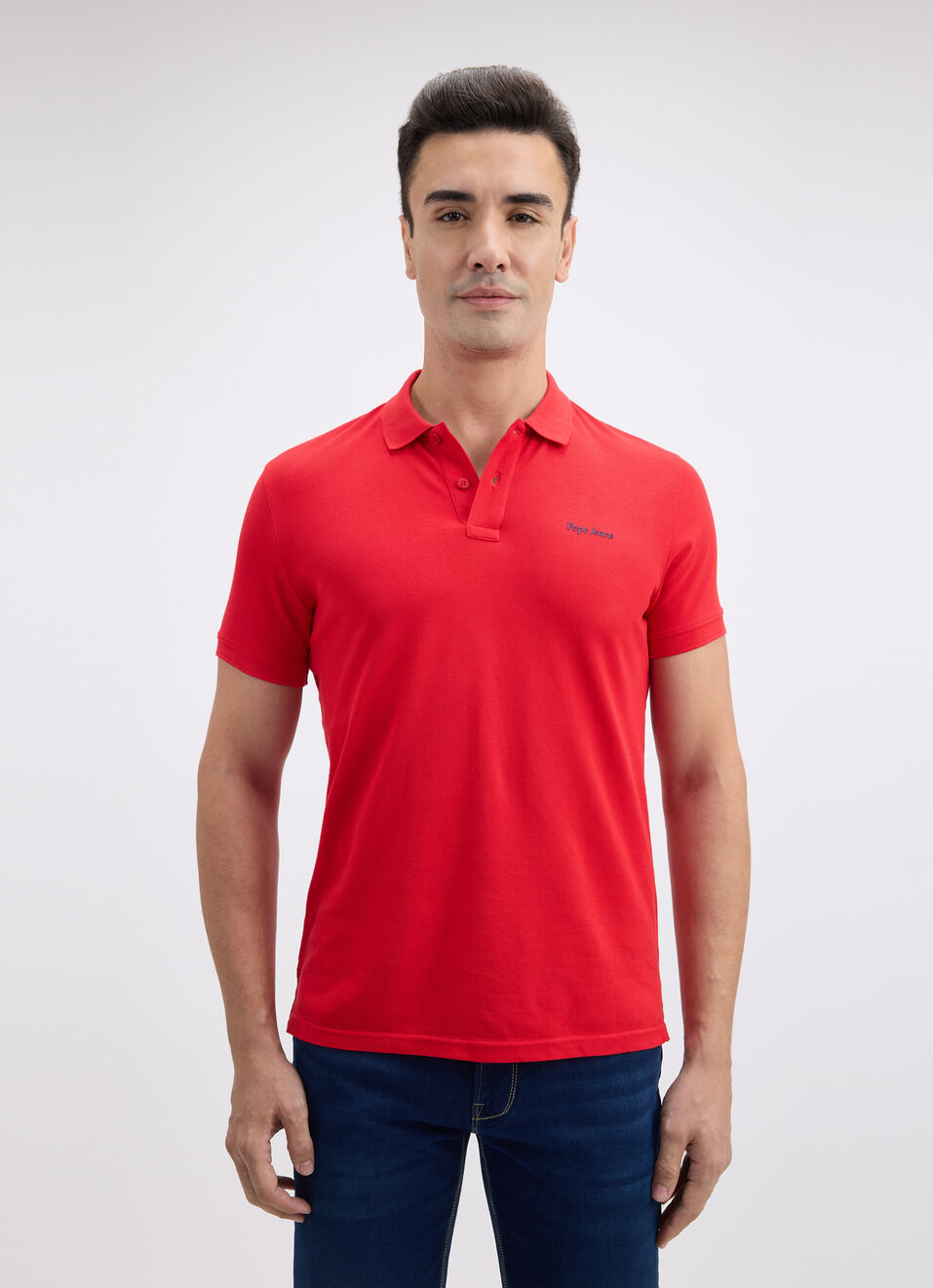 Men Red Back Print Short Sleeve Polo, , large image number 1