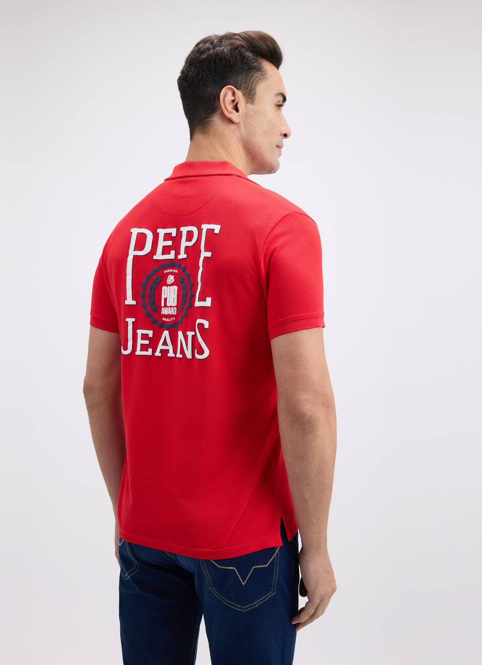 Men Red Back Print Short Sleeve Polo, , large image number 2