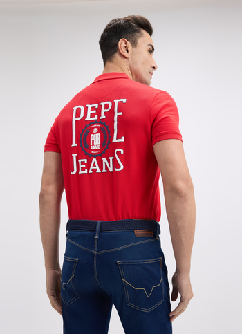 Men Red Back Print Short Sleeve Polo