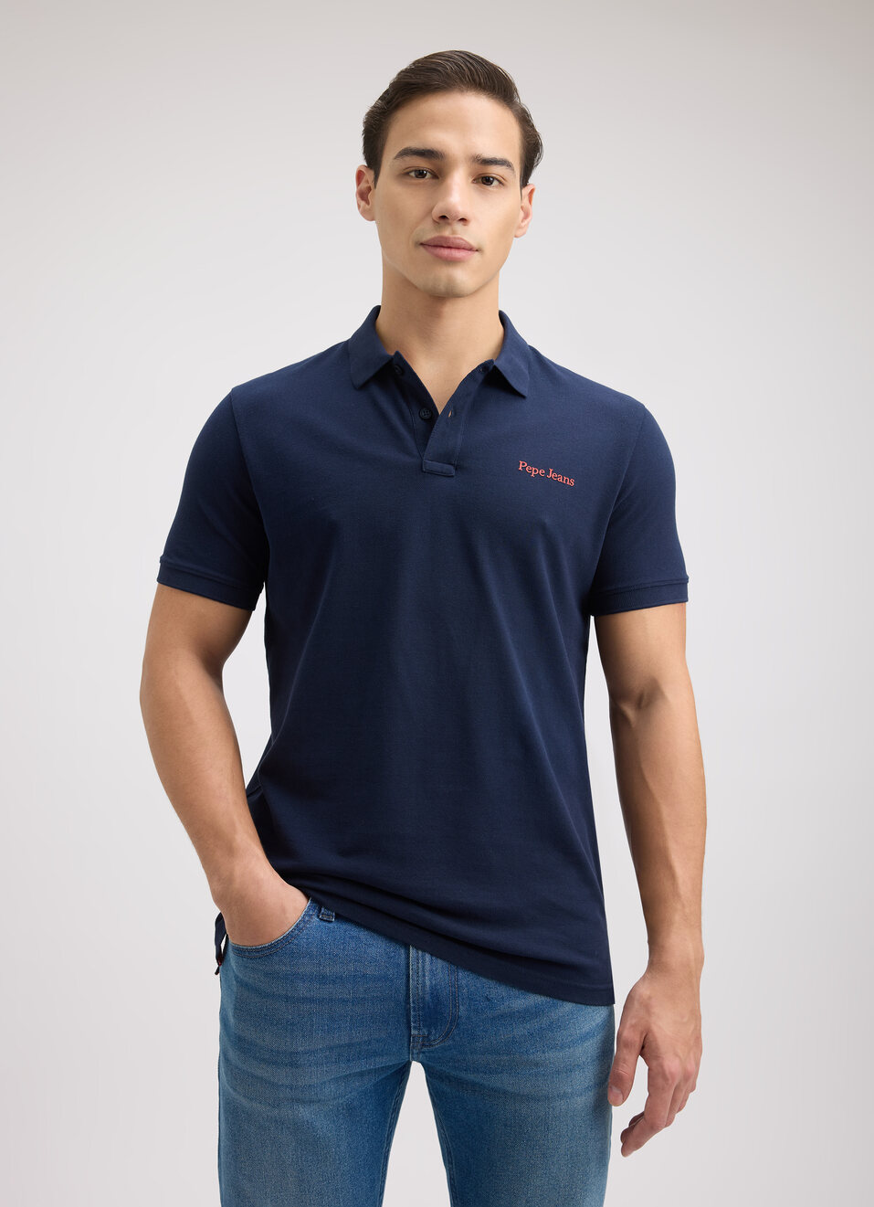 Men Navy Back Print Short Sleeve Polo, , large image number 1