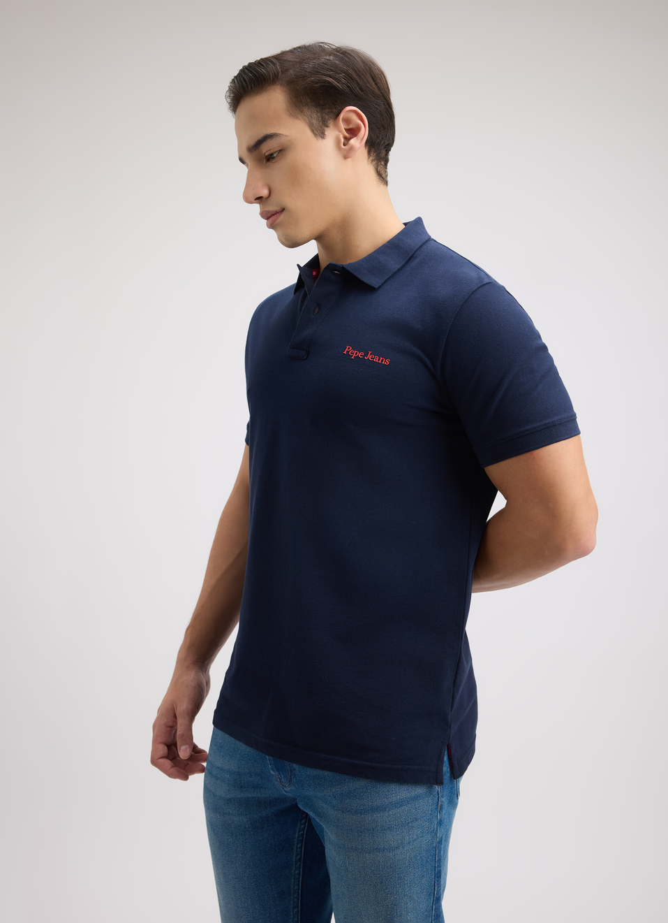 Men Navy Back Print Short Sleeve Polo, , large image number 3