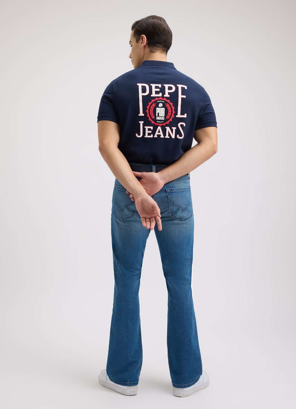 Men Navy Back Print Short Sleeve Polo, , large image number 5