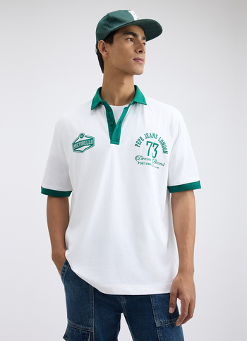 Men White Graphic Print Short Sleeve Oversized Polo