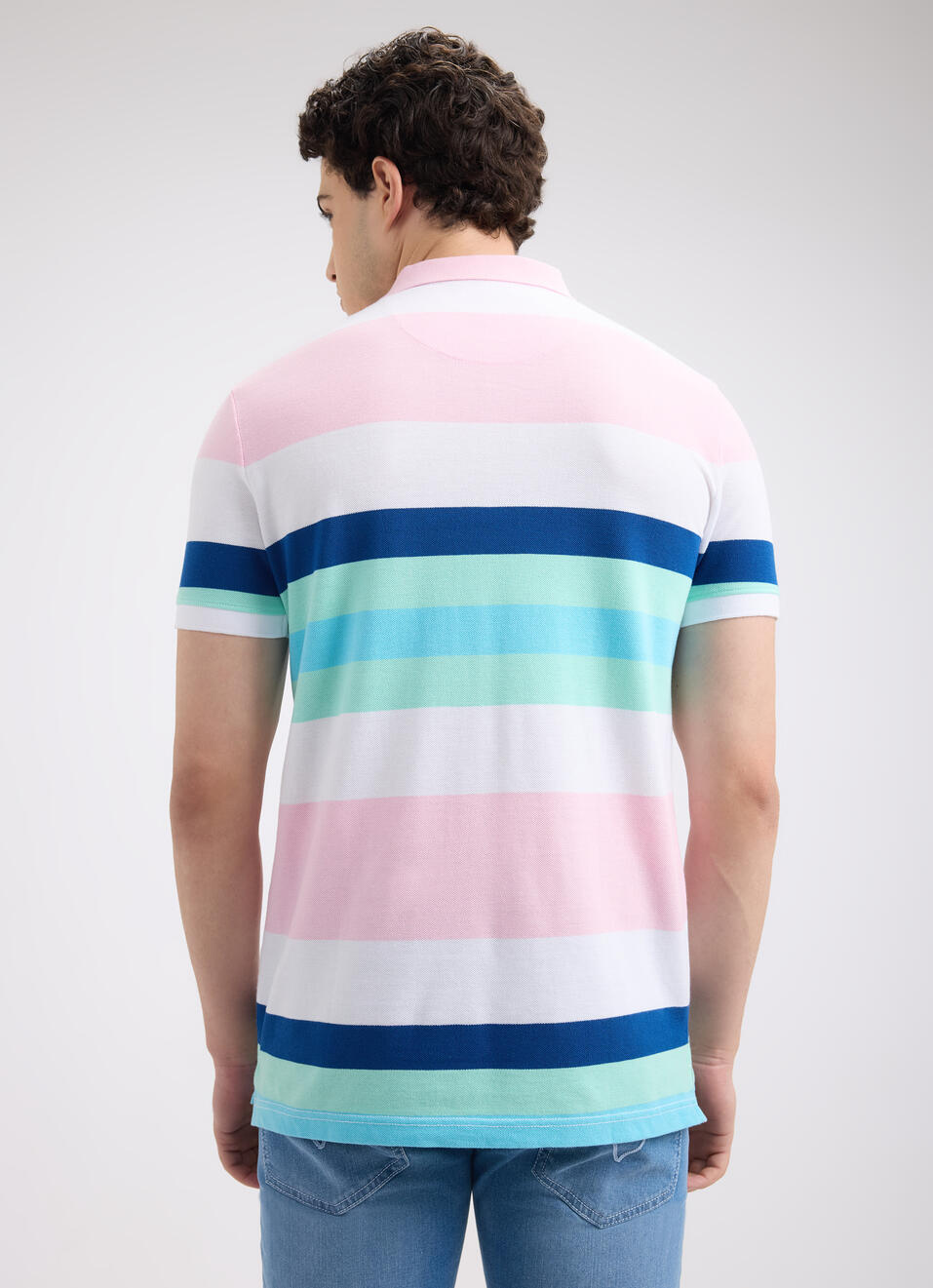 Men Pink Stripe Short Sleeve Polo, , large image number 2