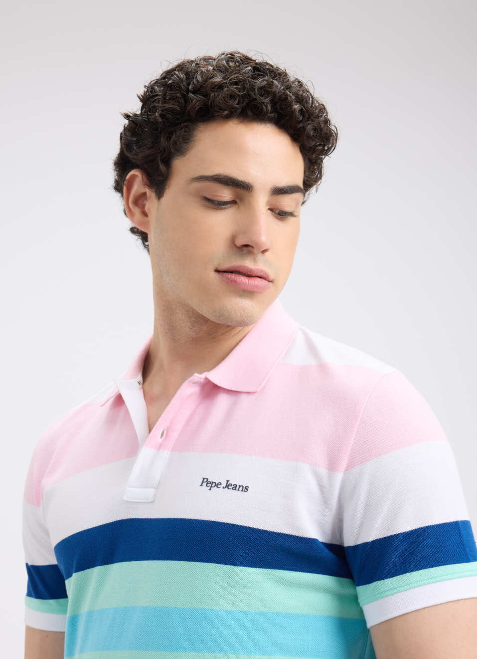 Men Pink Stripe Short Sleeve Polo, , large image number 4