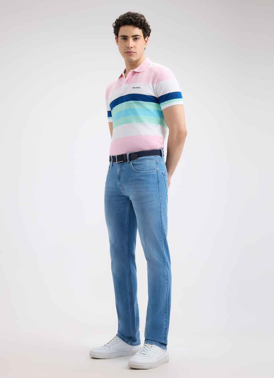 Men Pink Stripe Short Sleeve Polo, , large image number 5