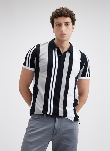 Men Black Engineered Stripe Short Sleeve Polo