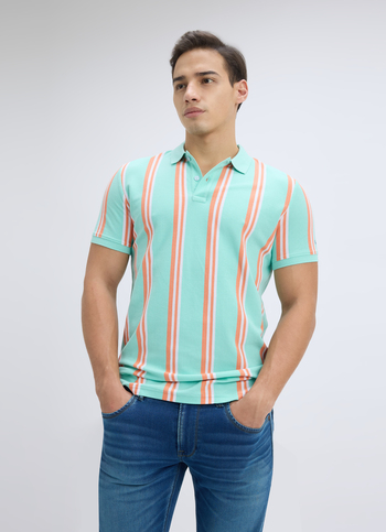 Men Green Vertical Stripe Short Sleeve Polo