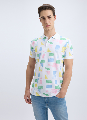 Men White Graphic Print Short Sleeve Polo