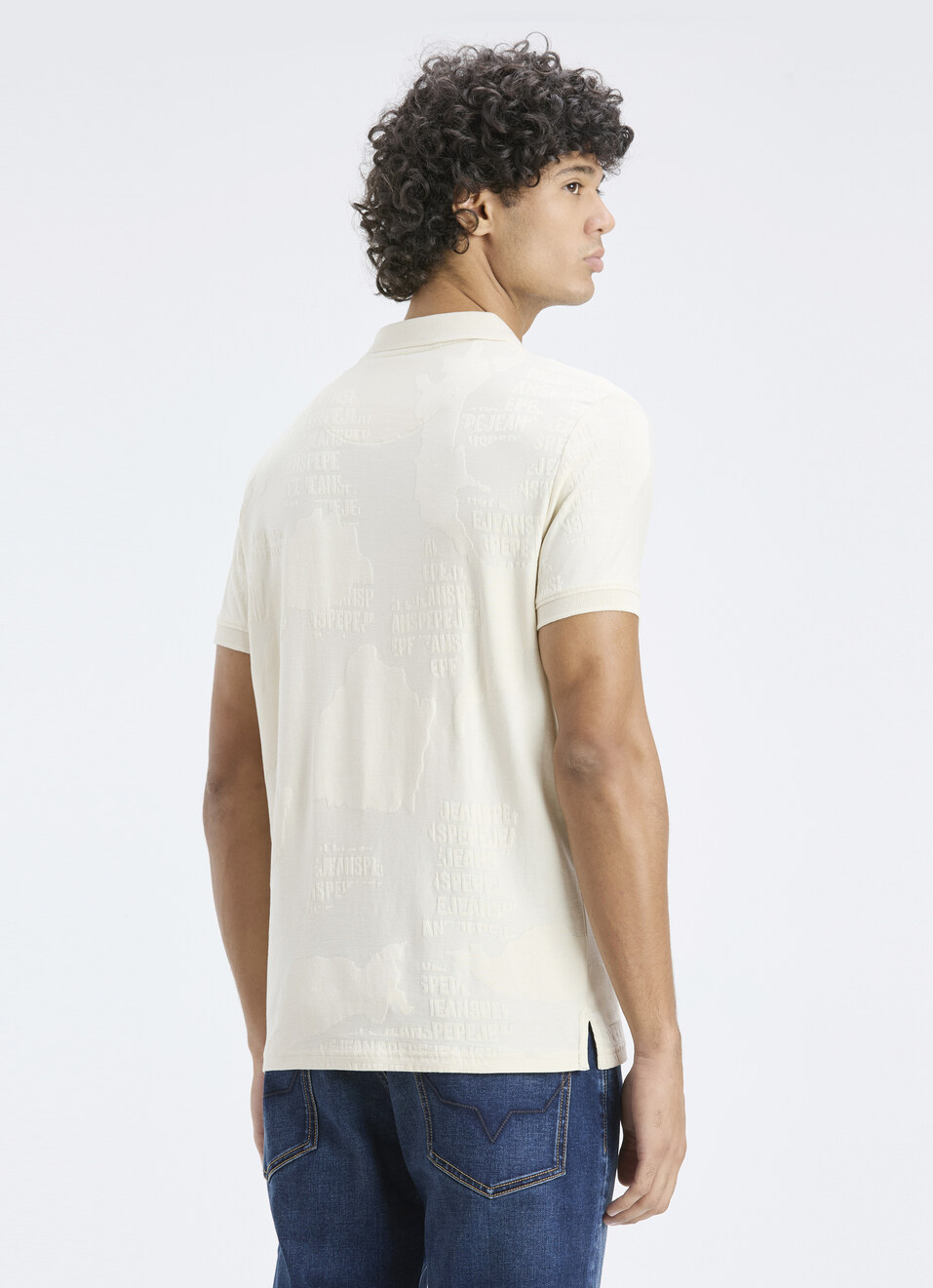 Men Ivory Typographic Print Short Sleeve Polo, , large image number 2