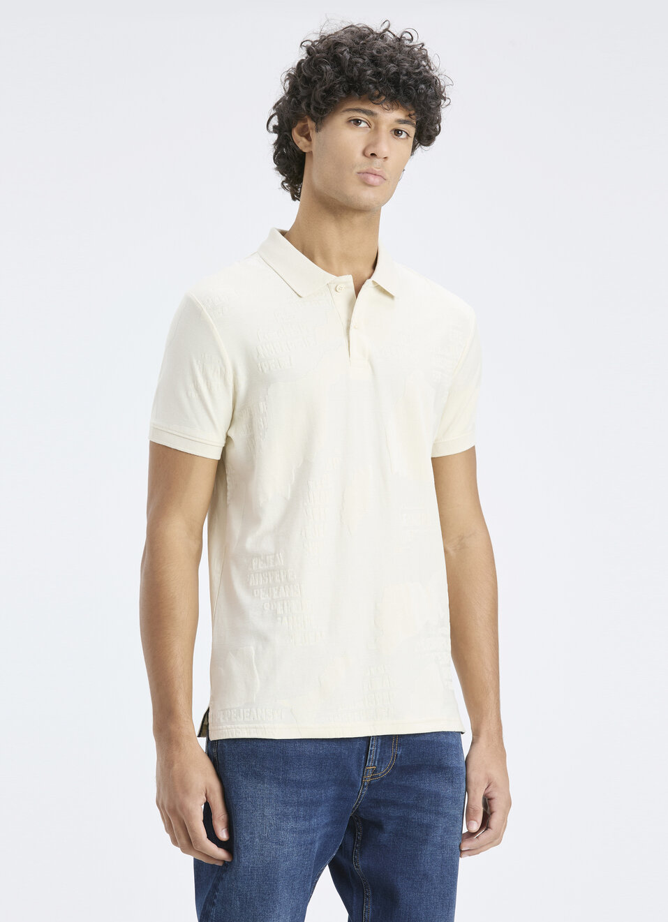 Men Ivory Typographic Print Short Sleeve Polo, , large image number 3