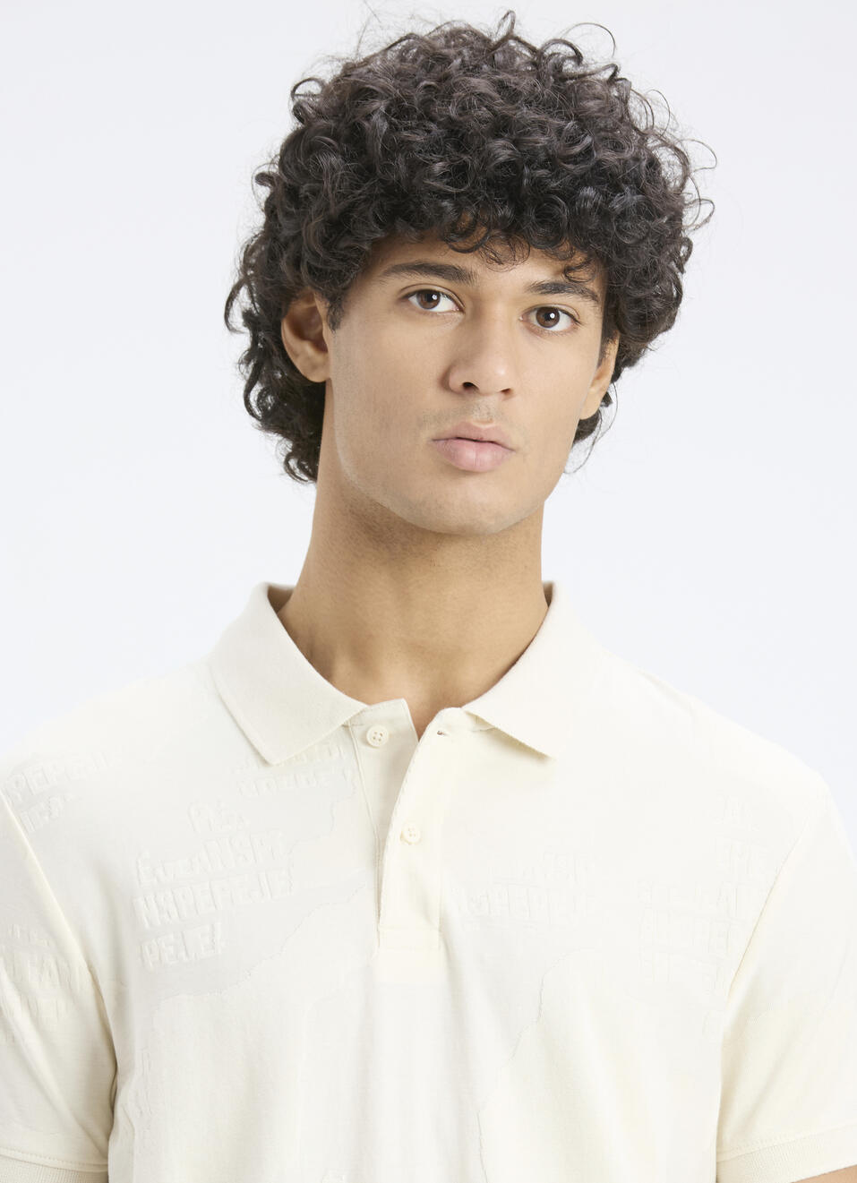 Men Ivory Typographic Print Short Sleeve Polo, , large image number 4