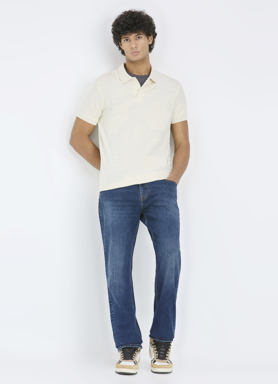 Men Ivory Typographic Print Short Sleeve Polo, , large image number 5