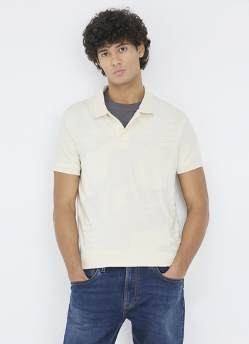 Men Ivory Typographic Print Short Sleeve Polo