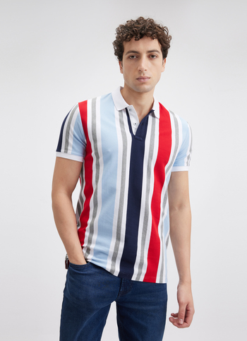 Men Red Vertical Stripe Short Sleeve Polo