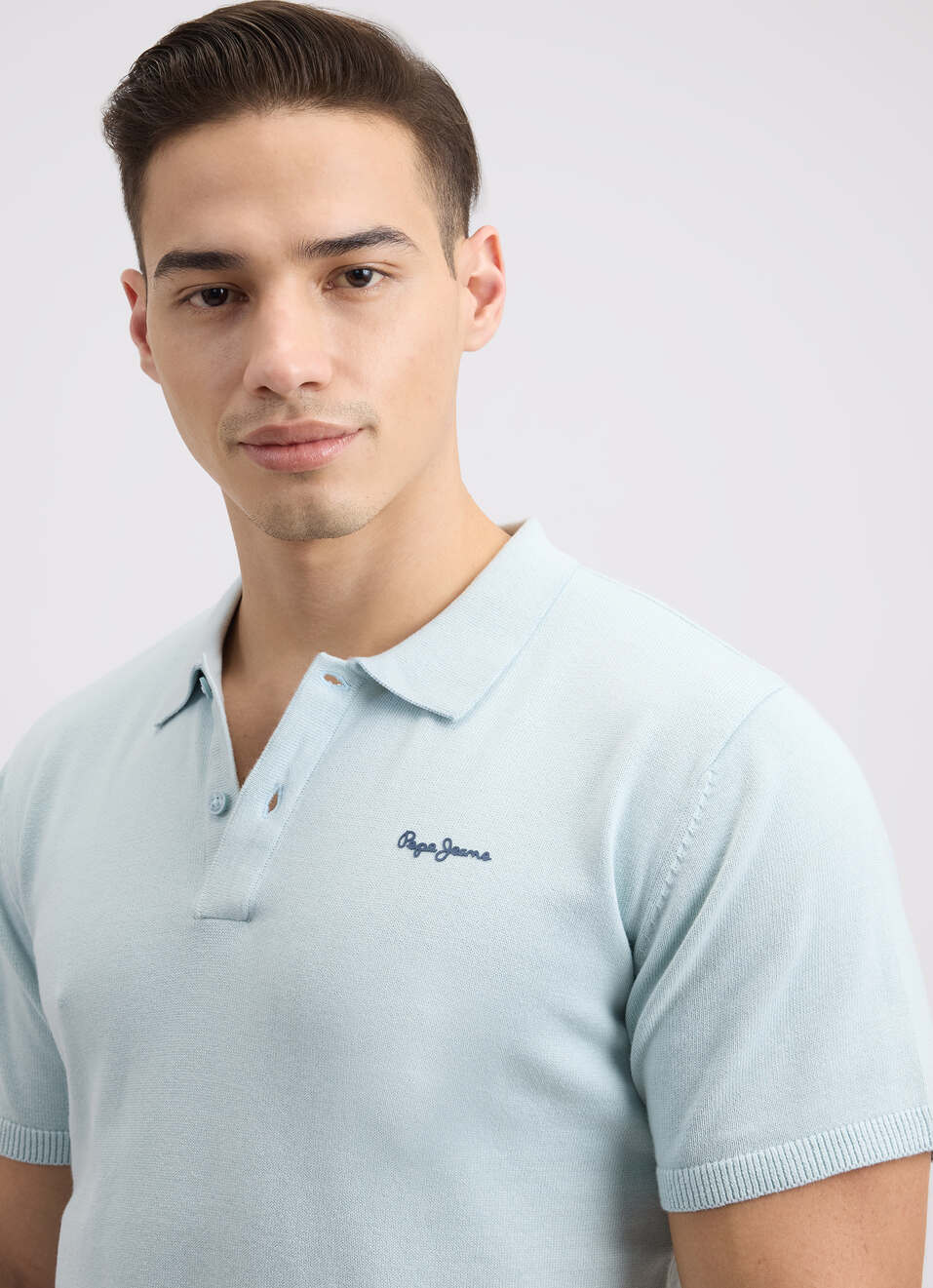 Men Blue  Short Sleeve Flat Knit Polo, , large image number 4