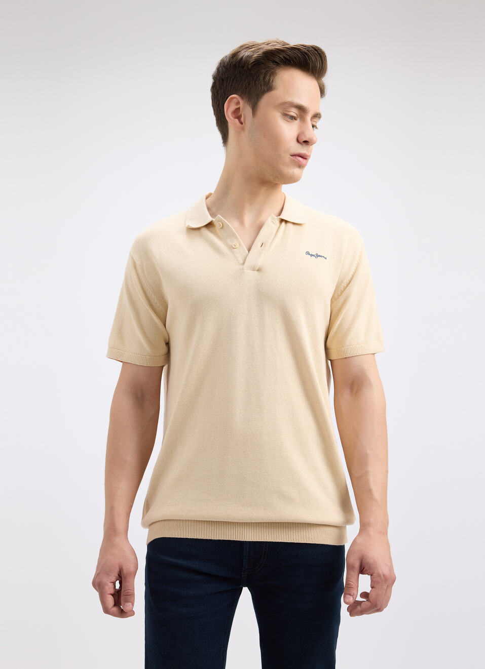 Men White  Short Sleeve Flat Knit Polo, , large image number 1