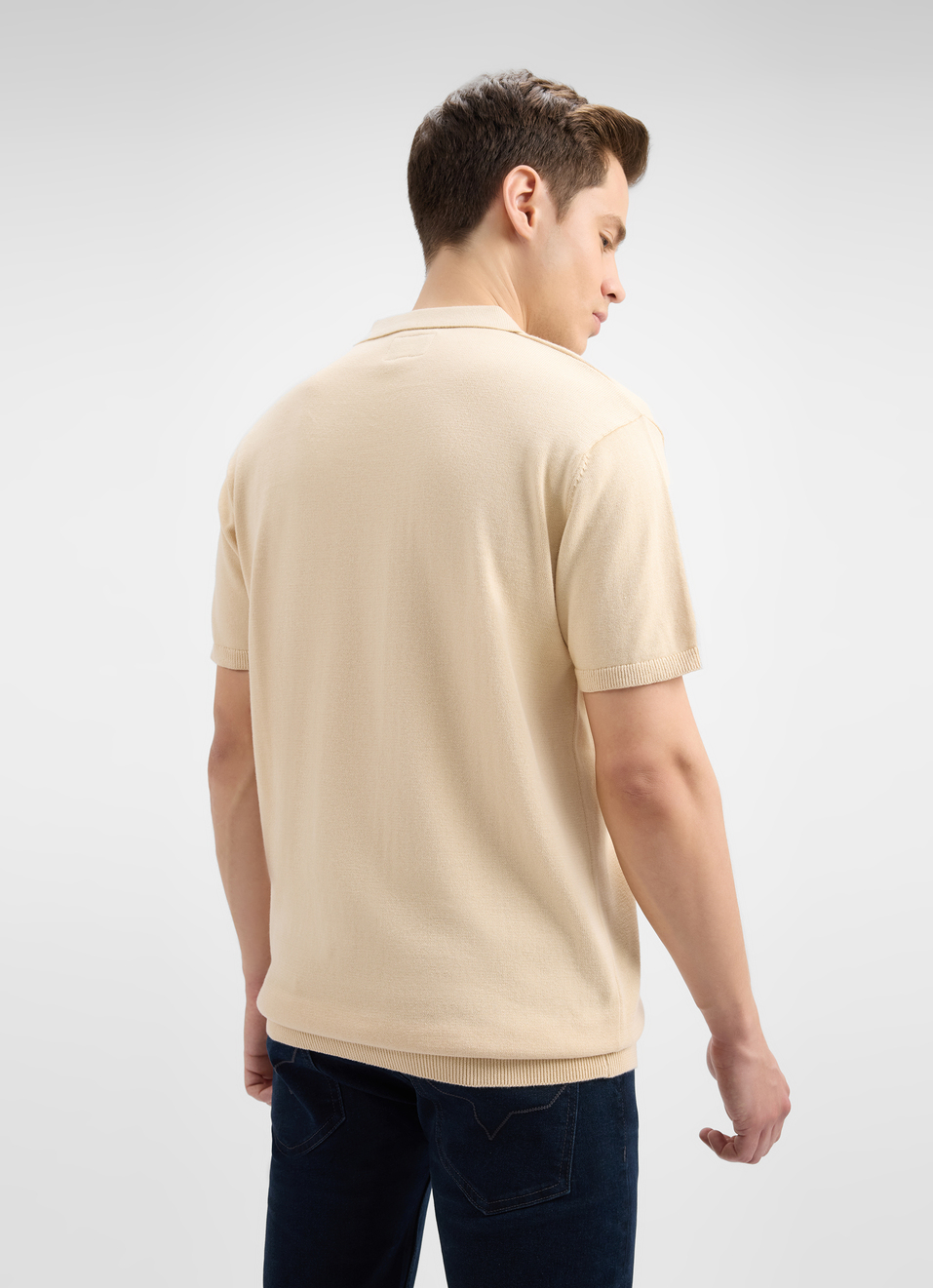 Men White  Short Sleeve Flat Knit Polo, , large image number 2