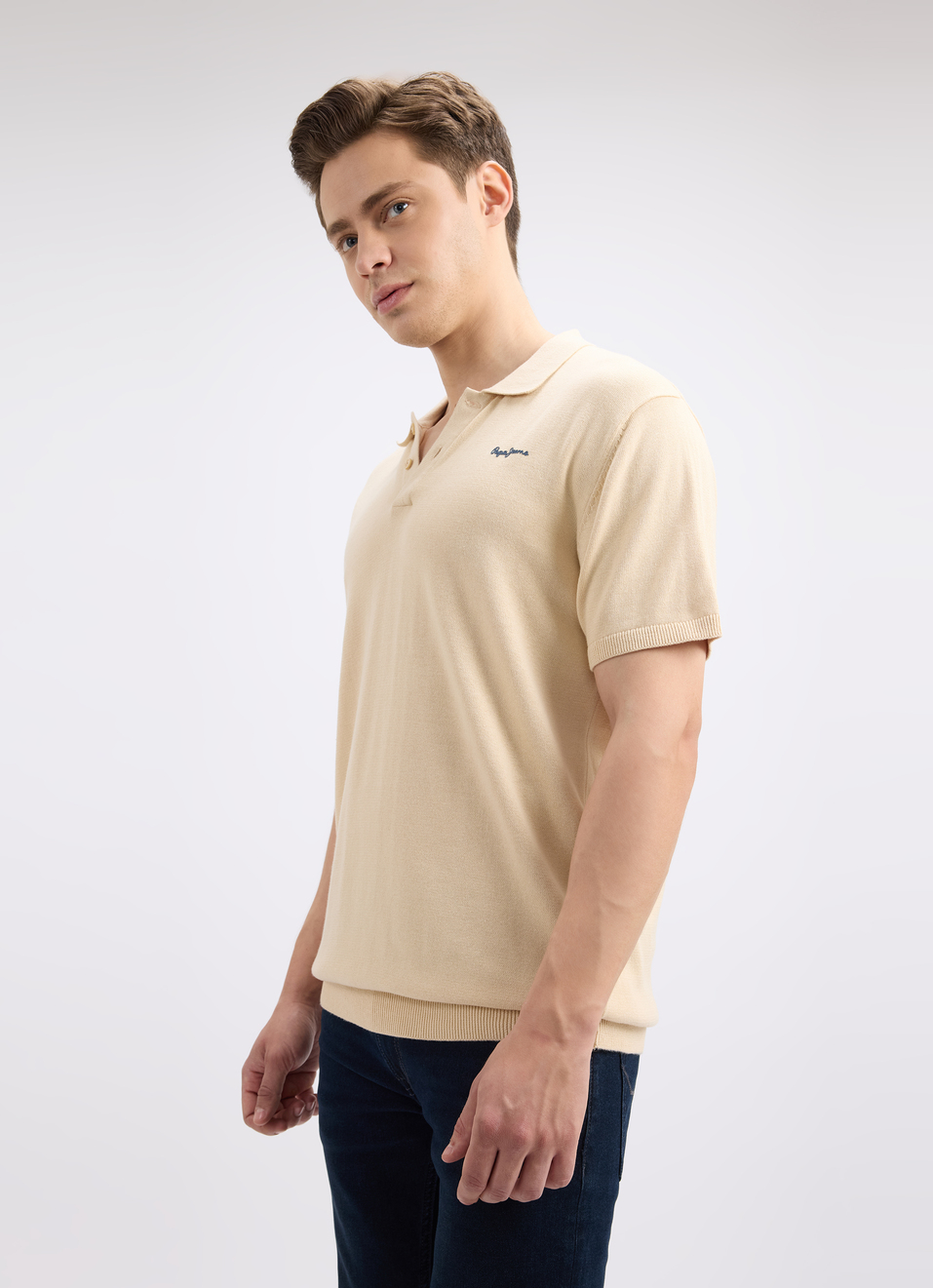 Men White  Short Sleeve Flat Knit Polo, , large image number 3