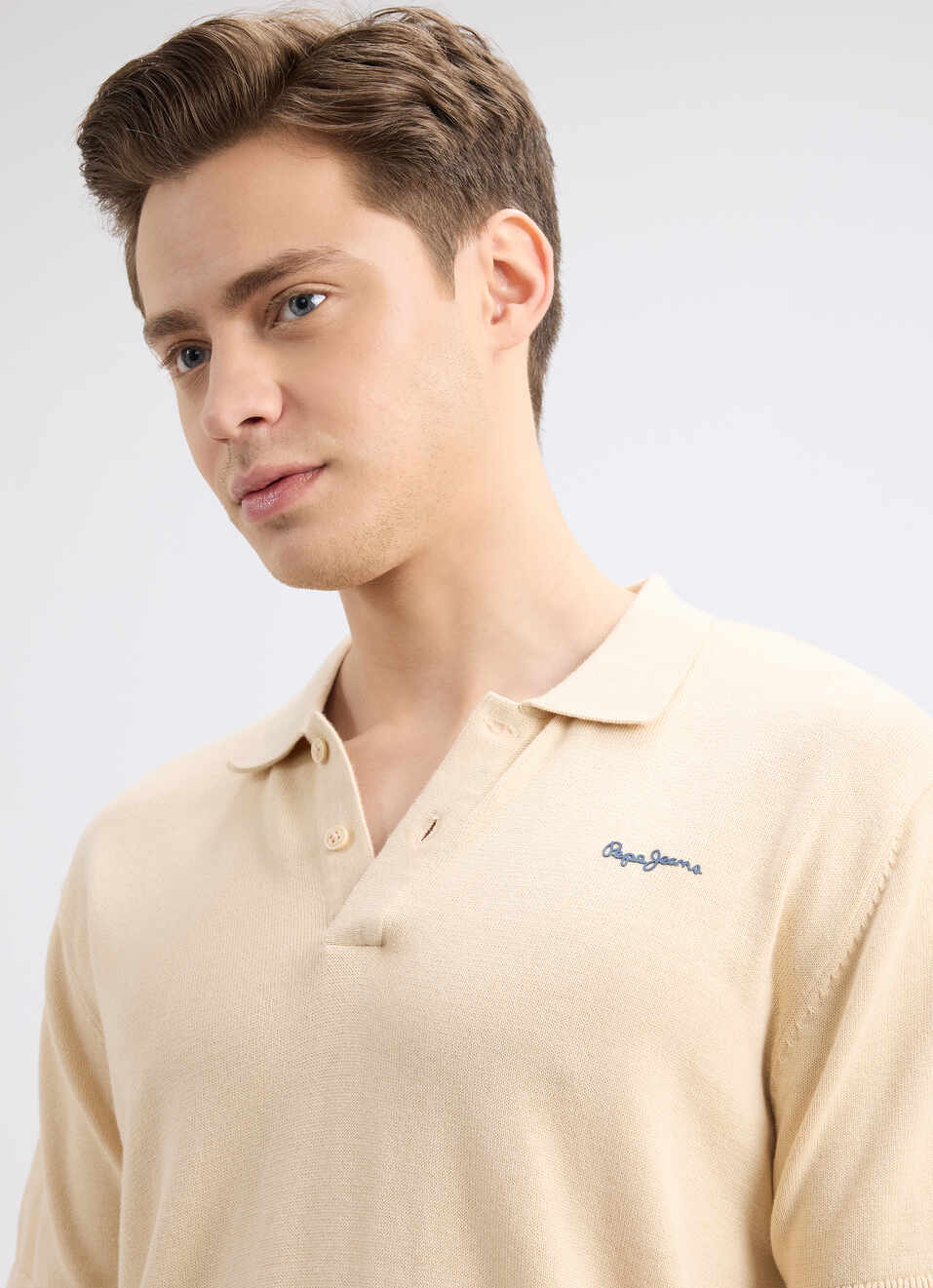 Men White  Short Sleeve Flat Knit Polo, , large image number 4