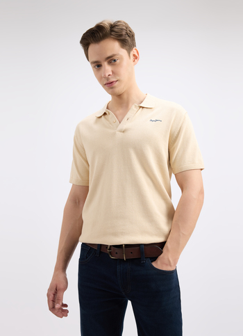 Men White  Short Sleeve Flat Knit Polo