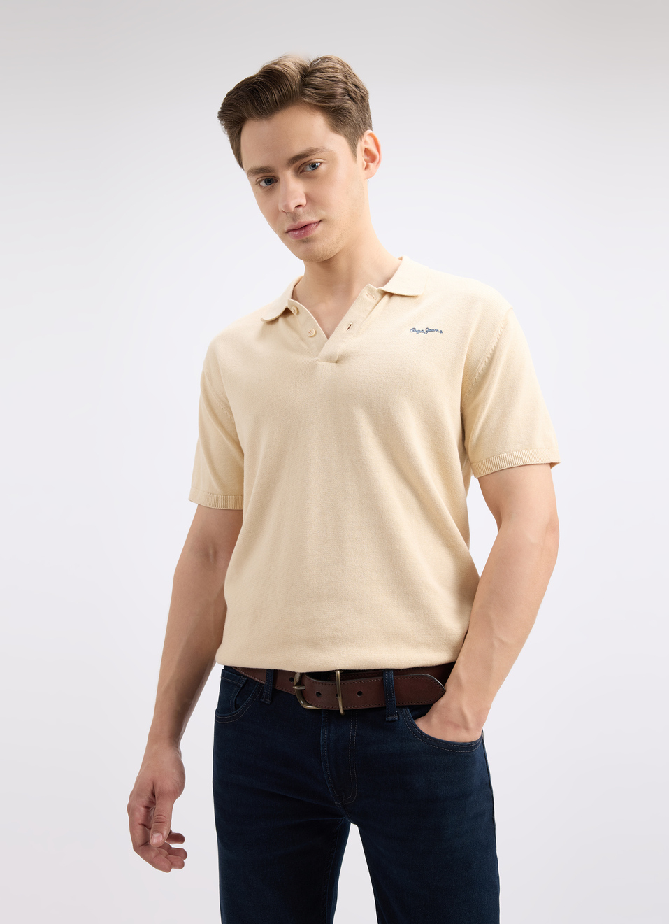 Men White  Short Sleeve Flat Knit Polo, , large image number 0